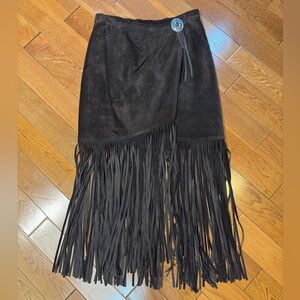 Melanzana Suede Fringe Brown Miniskirt - Size 10